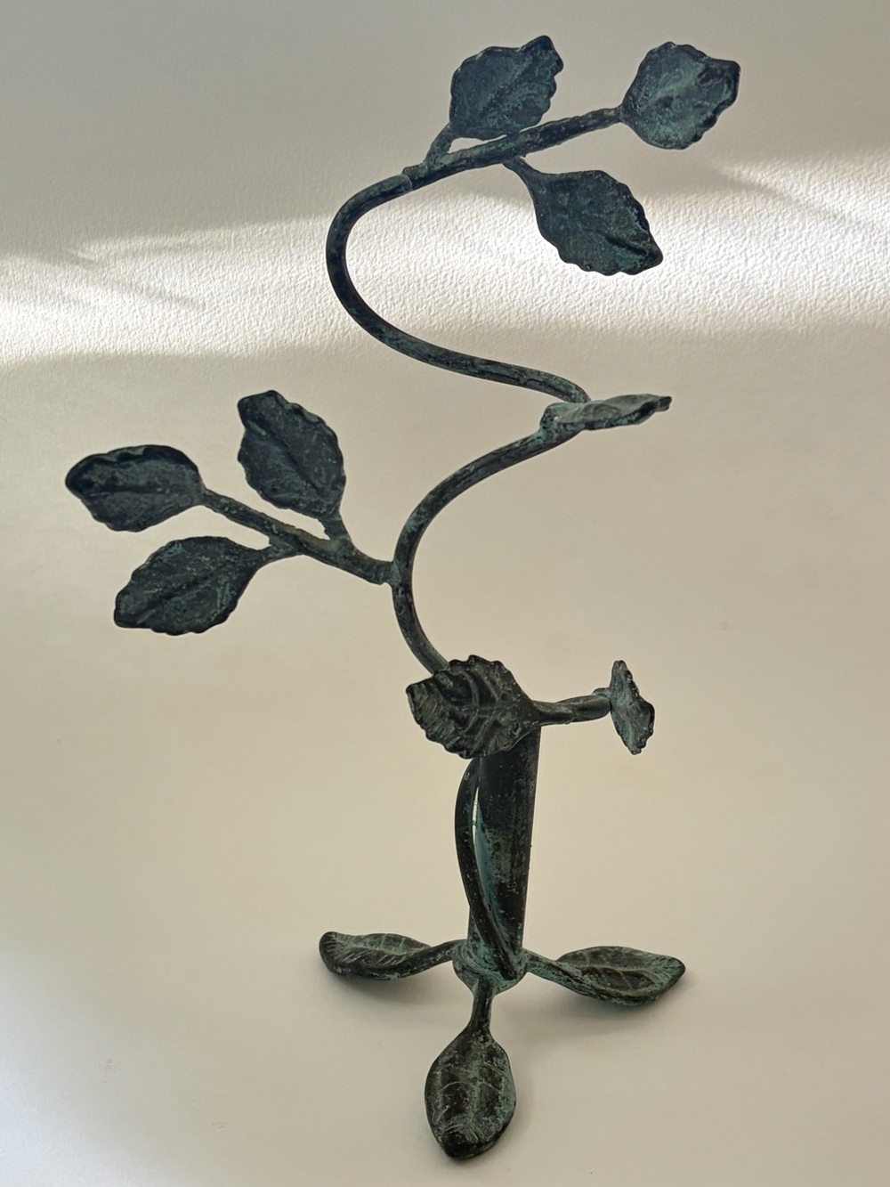 Vintage Verdigris Leaf Candle Holder